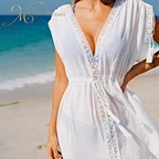 v-neck white beach dress